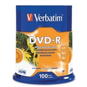 Verbatim 95153 DVDR 47GB Inkjet Printable White Spindle 100