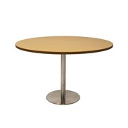 Estilo Round Table 1200mm Stainless Steel  Disc Base Natural Oak Top